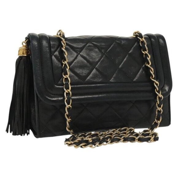 CHANEL Matelasse Chain Shoulder Bag Lamb Skin Black Gold CC Auth yk19087 - Picture 1 of 16